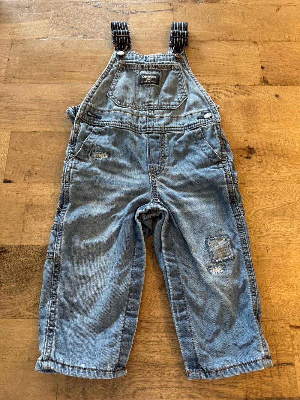 OshKosh B'gosh Blue Denim Distressed Kids Overalls snaps size 18 months